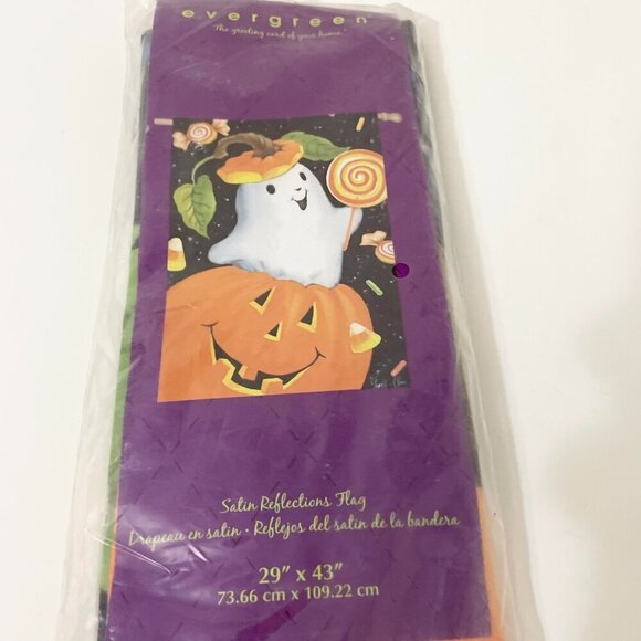 Evergreen Satin Reflections Flag Halloween Pumpkin Ghost 29" x 43" - Picture 3 of 16